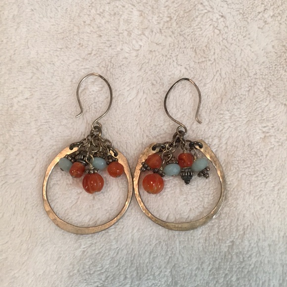 Sterling & semi-precious hoop earrings - Picture 2 of 2